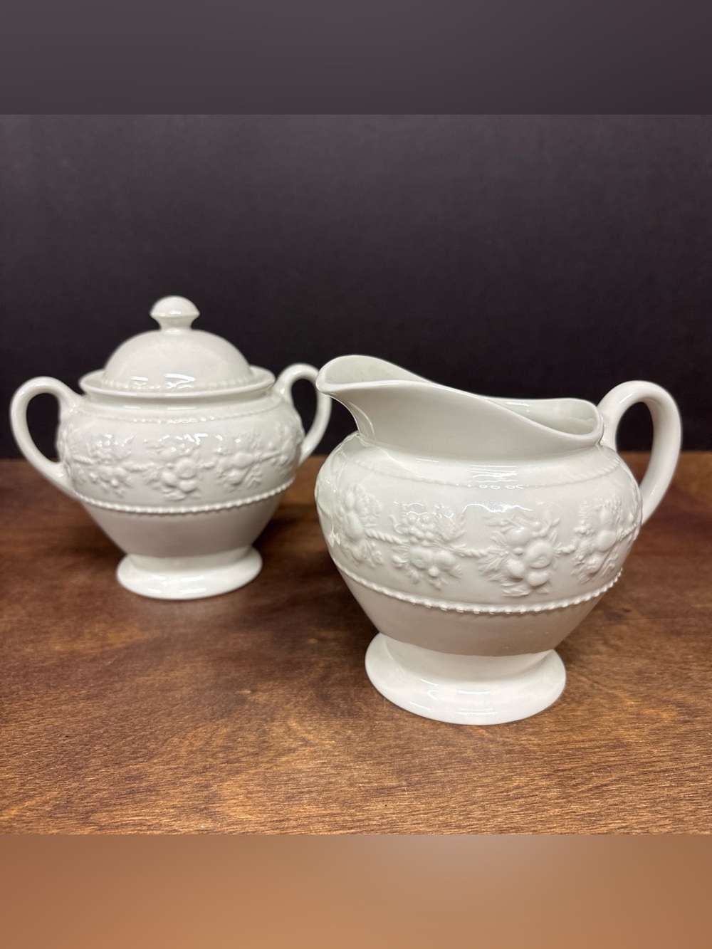 Wedgwood Home Festivity White Embossed Floral Creamer and Sugar Set